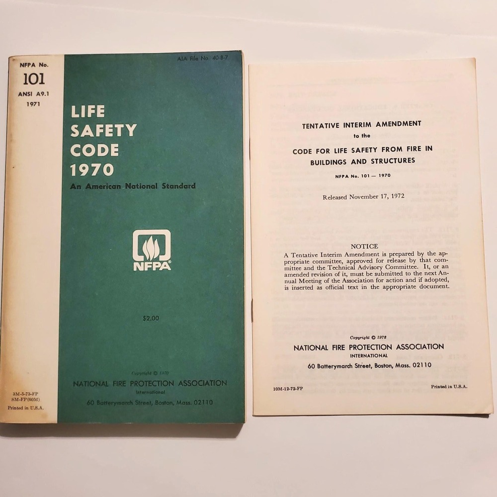 1970 Life Safety Code Book with 1972 Amendment, Vintage Technical Manual